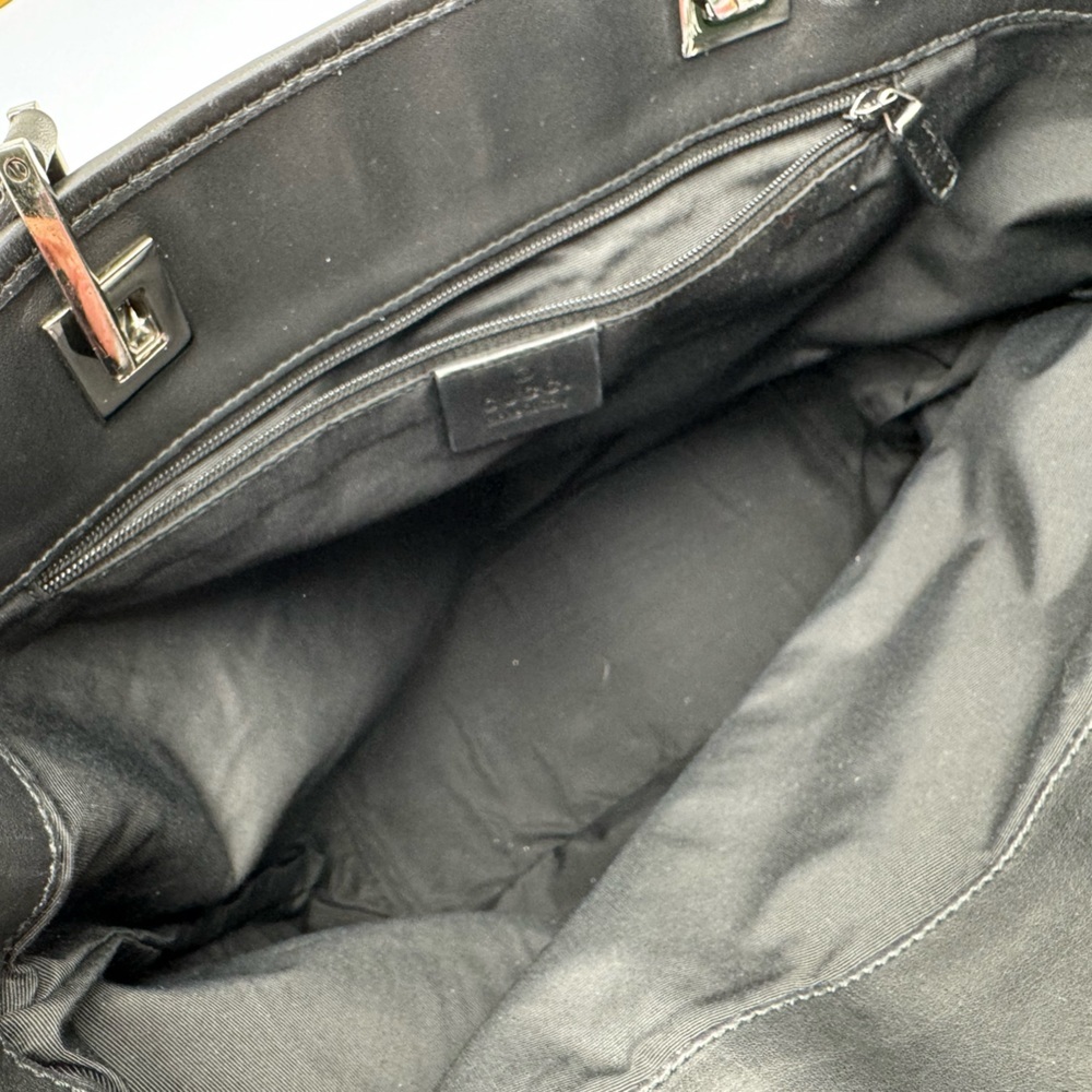 Gucci-Authentic-Vintage Tote Bag GG Black Denim/ Leather straps & Piping - Picture 9 of 16